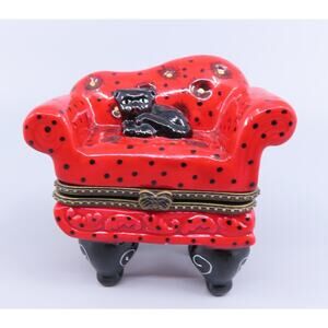 Black Cat On A Red Sofa Hinged Trinket Box/collectible Vintage Box - With Cat